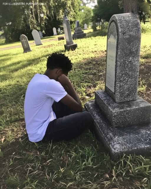 At His Adoptive Mother’s Grave, a Boy