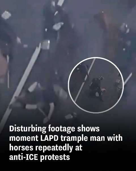 shows moment LAPD trample man with horses repeatedly