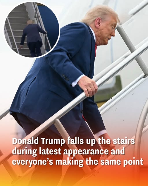 Donald Trump falls up the stairs during latest appearance