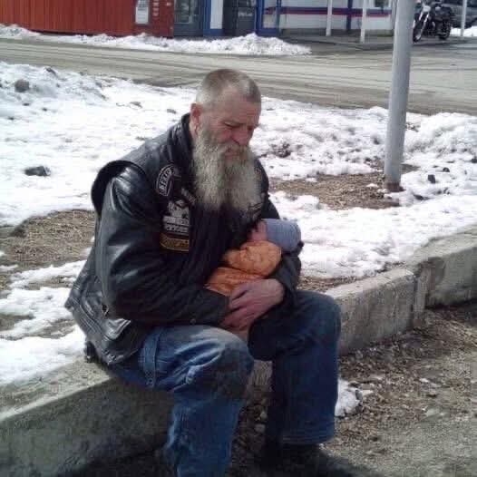 Old Biker Carried Abandoned Heart Baby Through