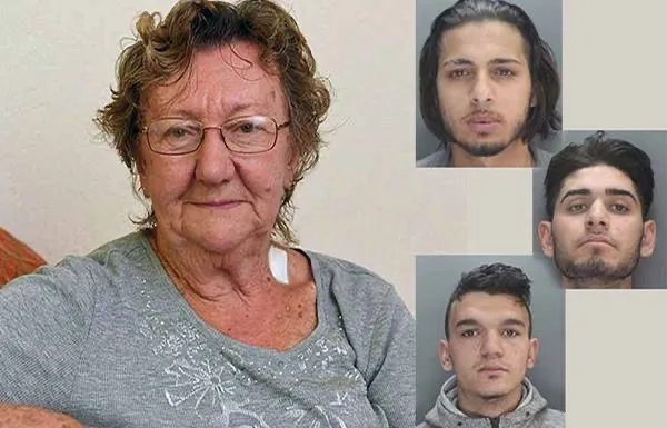 Three robbers approach a 77-year-o