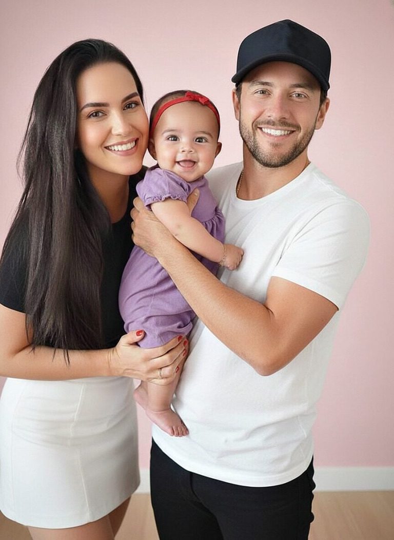 Young couple put daughter inside