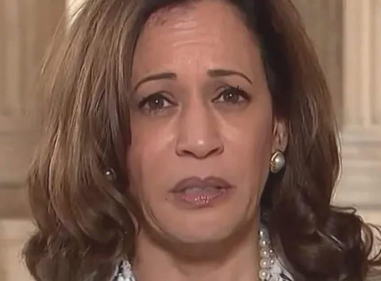 Kamala Harris, with tears in her eyes,